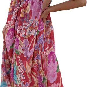 Women Slouchy Boho Floral Vacation Maxi Dress Summer Spaghetti Straps Beach